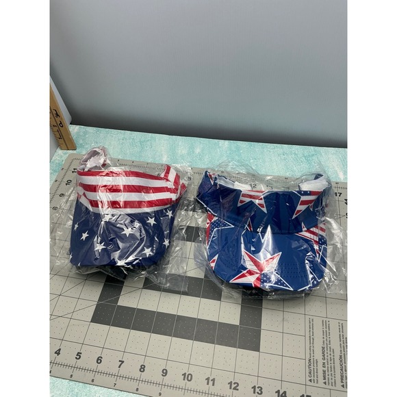 Other - Patriotic American Flag Stars Striped Sun Visor Caps 2 Pack